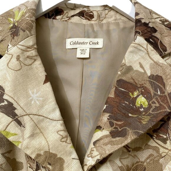 COLDWATER CREEK Floral Blazer Size 12 Petite Linen Blend Jacket - Picture 4 of 9
